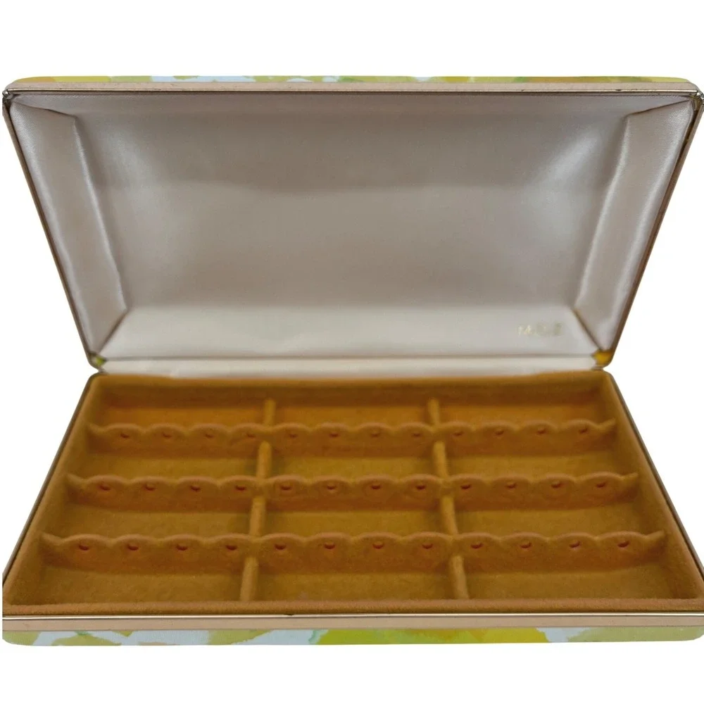 Mele Vintage Jewelry Box Psychedelic Floral Yellow Green MCM Earring Organizer